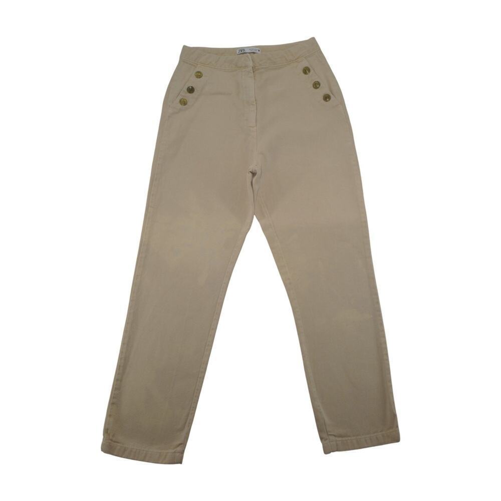 ZARA Women Khaki High Rise Sailor Pants Size 30 Beige Straight Leg Trousers